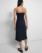 Washed Twill Smocked Slip Dress - Navy by Theory — view 4