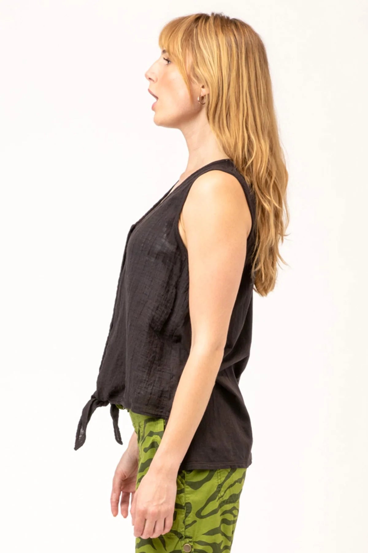 Minerva Gauze Tank - Black by XCVI — alternate view