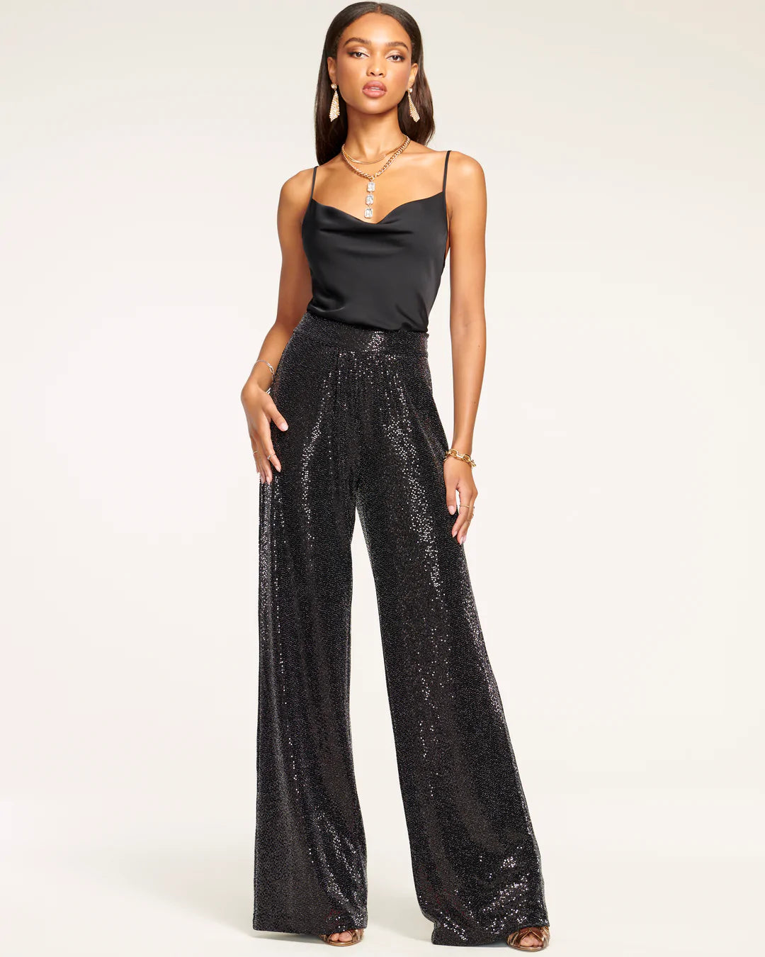 Gavin Sequin Wide Leg Pant - Black by Ramy Brook | 25 South Boutiques