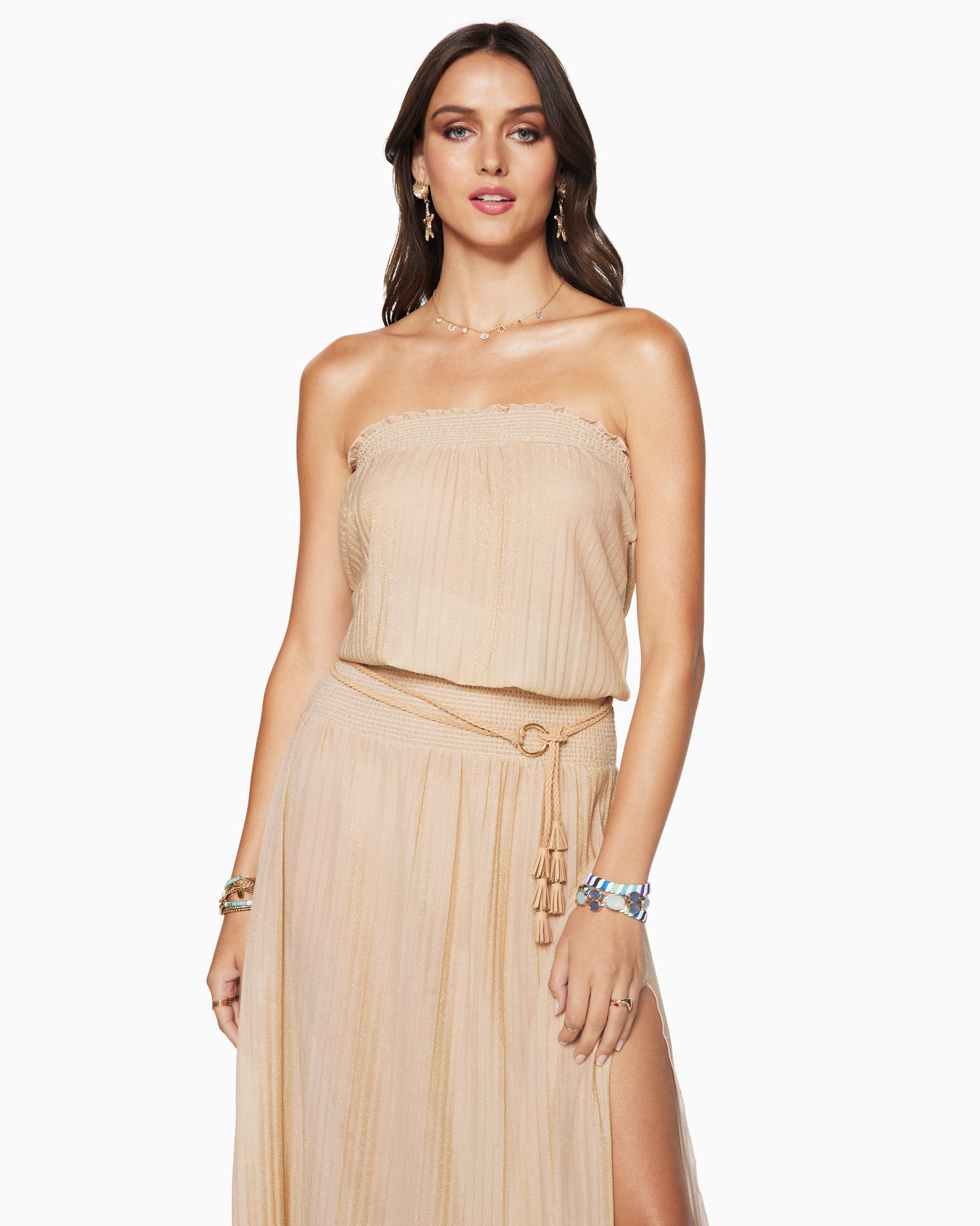 Santana Slit Maxi Dress - Gold by Ramy Brook — view 3