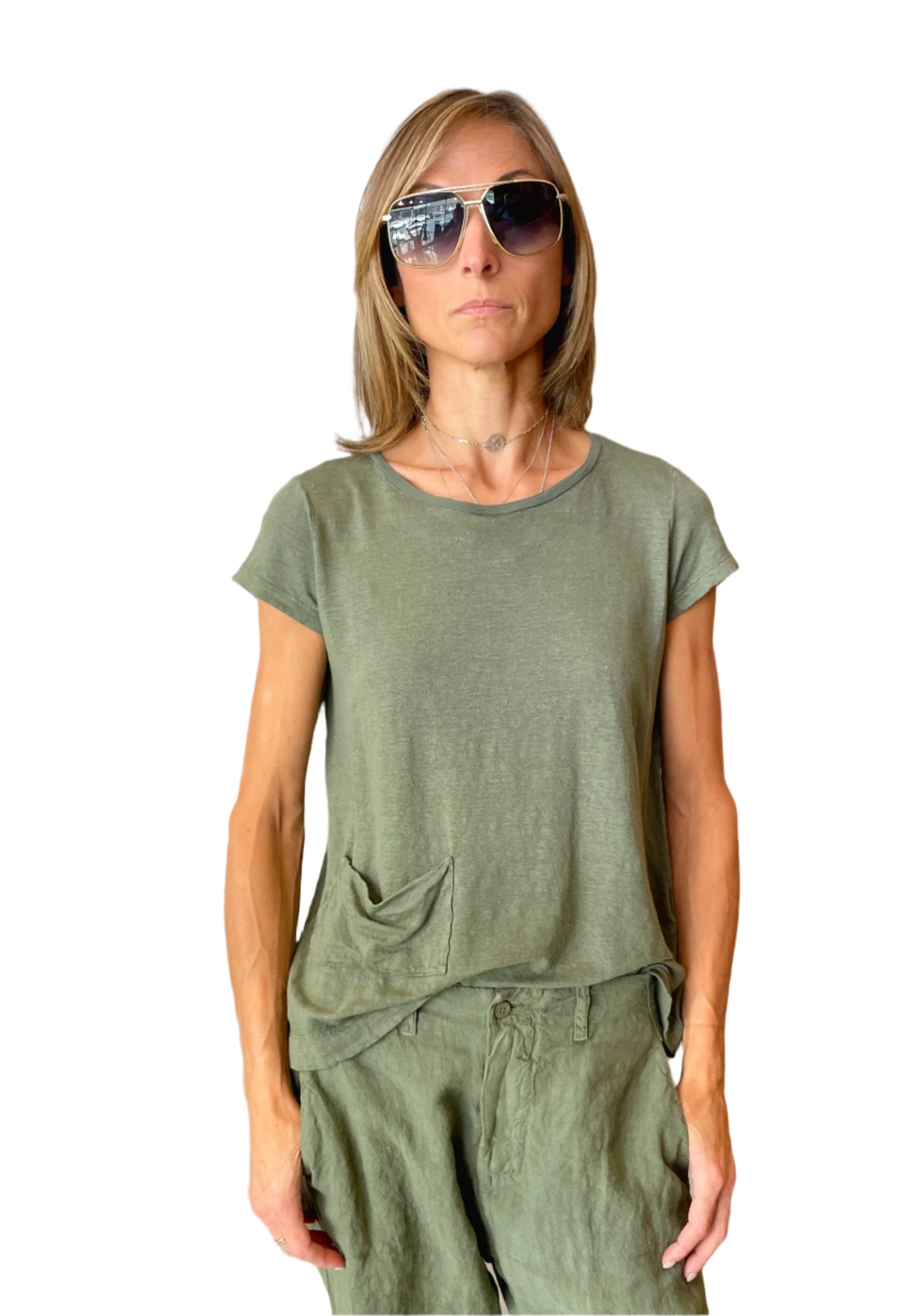 Linen Jersey T Shirt w/ Pocket - Green by Transit Par-Such | 25 South Boutiques