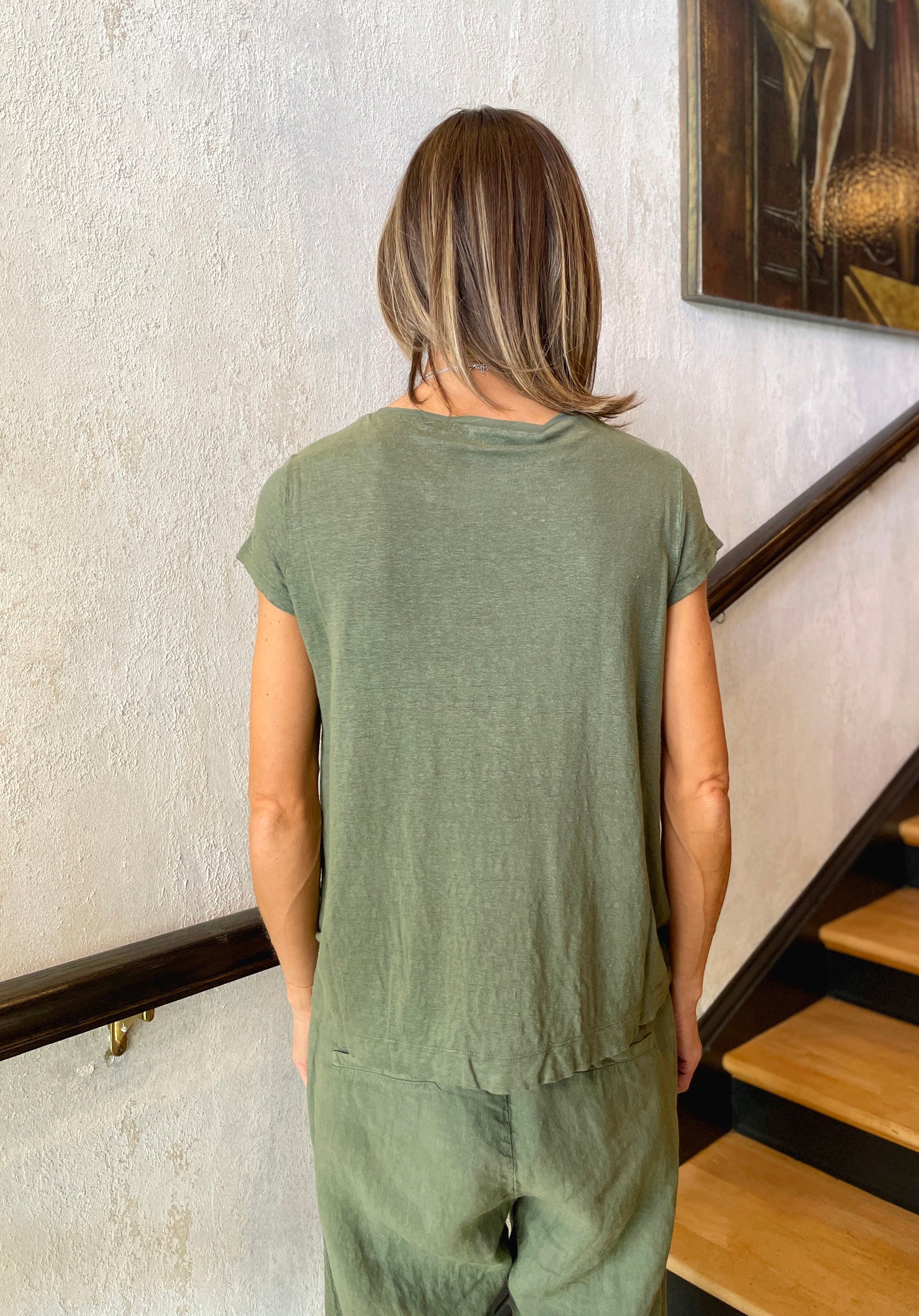 Linen Jersey T Shirt w/ Pocket - Green by Transit Par-Such — view 3
