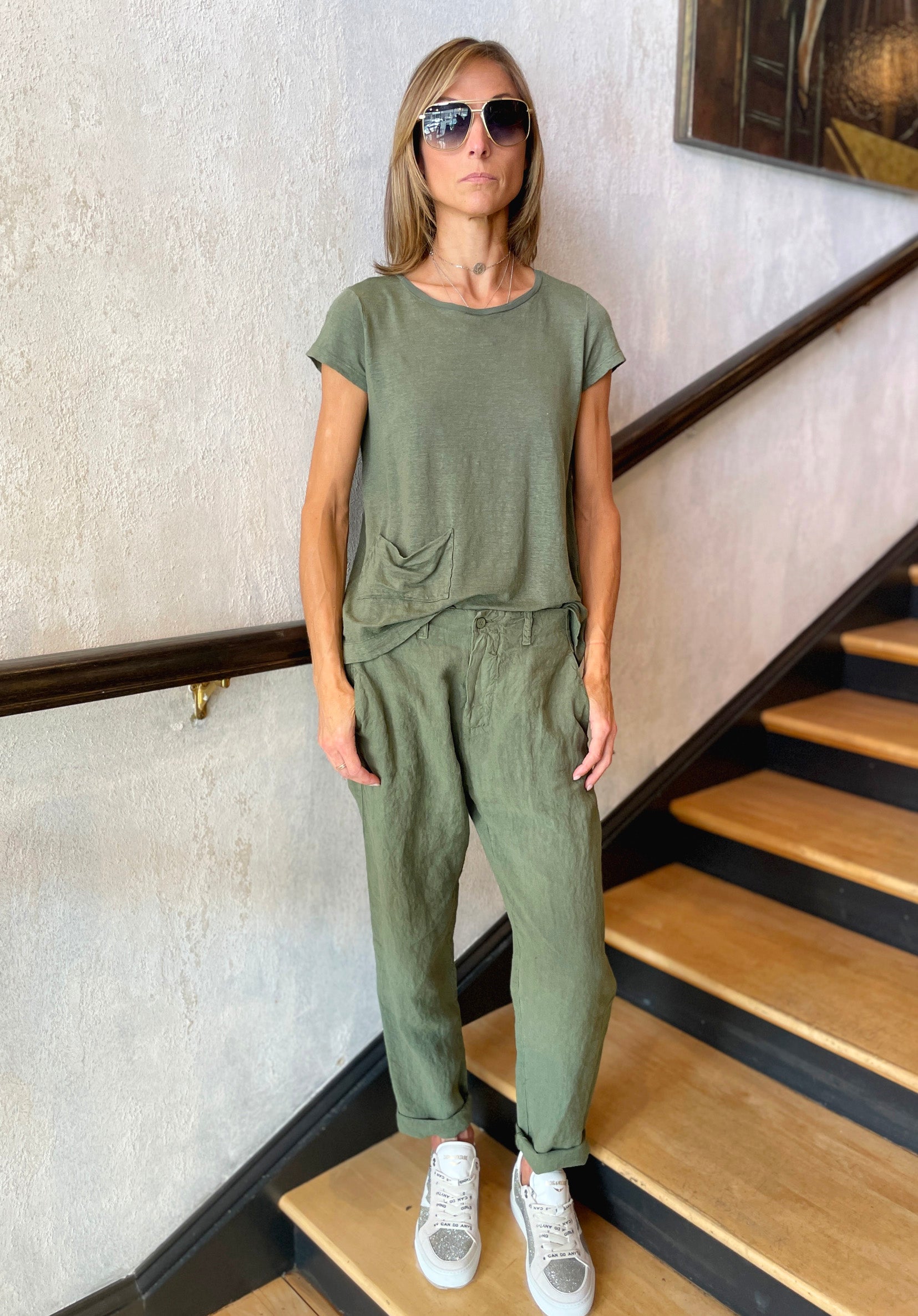Linen Jersey T Shirt w/ Pocket - Green by Transit Par-Such — alternate view