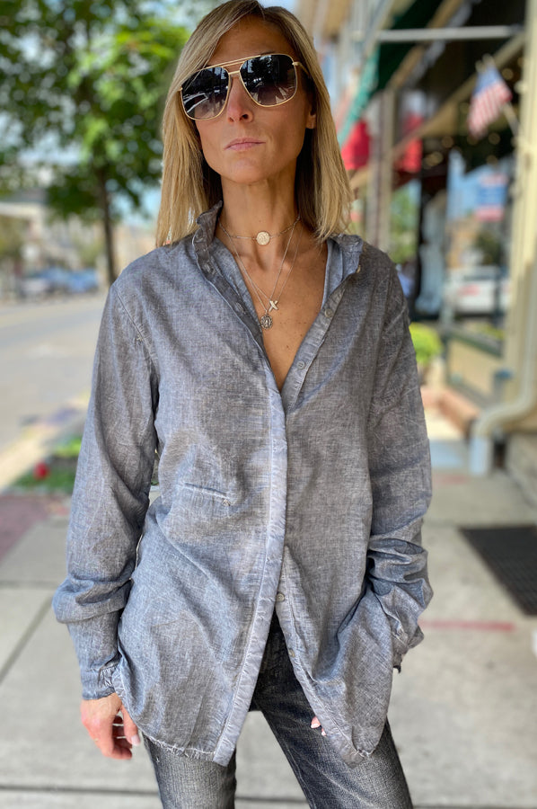 Button Down Shirt - Silver by Umit Unal | 25 South Boutiques