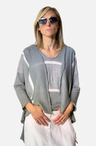 Stripe Hi Lo Cardigan - Grey by Tandem | 25 South Boutiques