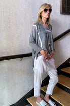 Stripe Hi Lo Cardigan - Grey by Tandem — alternate view