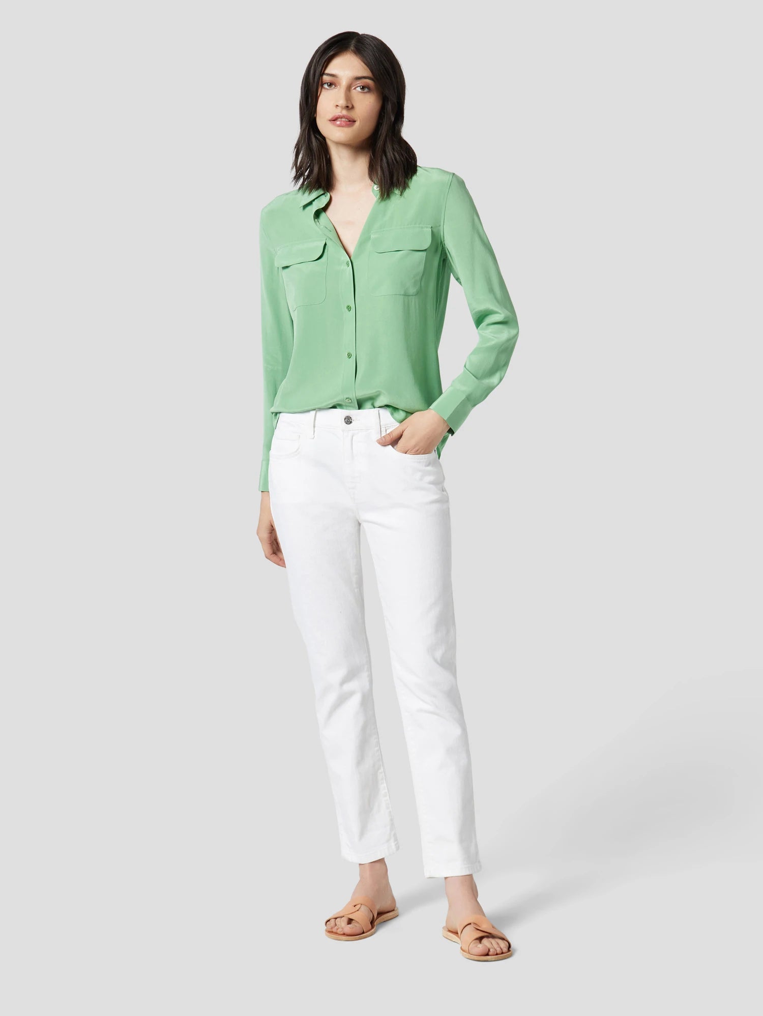 Slim Signature Silk Shirt - Peppermint by Equipment — alternate view
