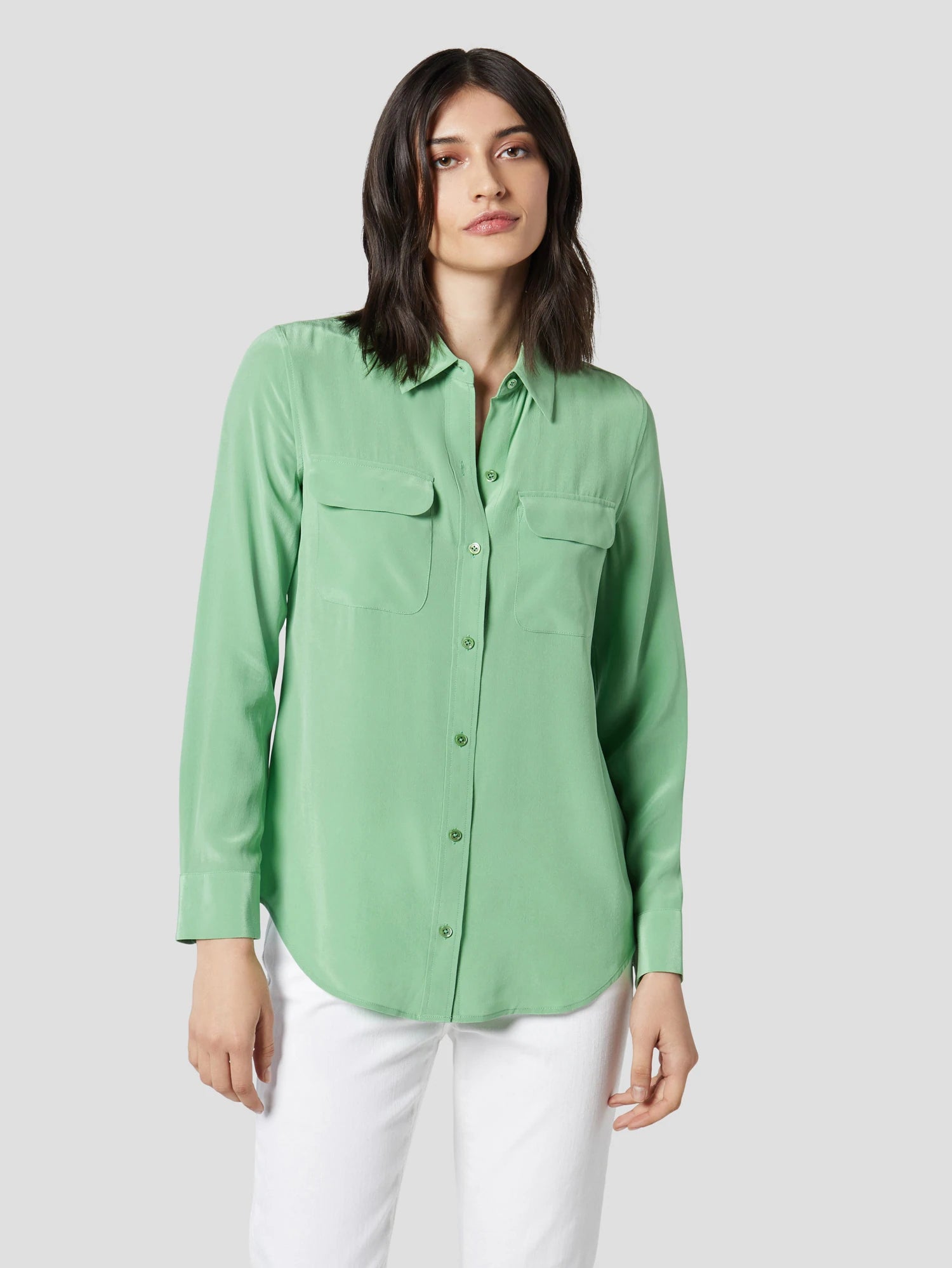 Slim Signature Silk Shirt - Peppermint by Equipment — view 3