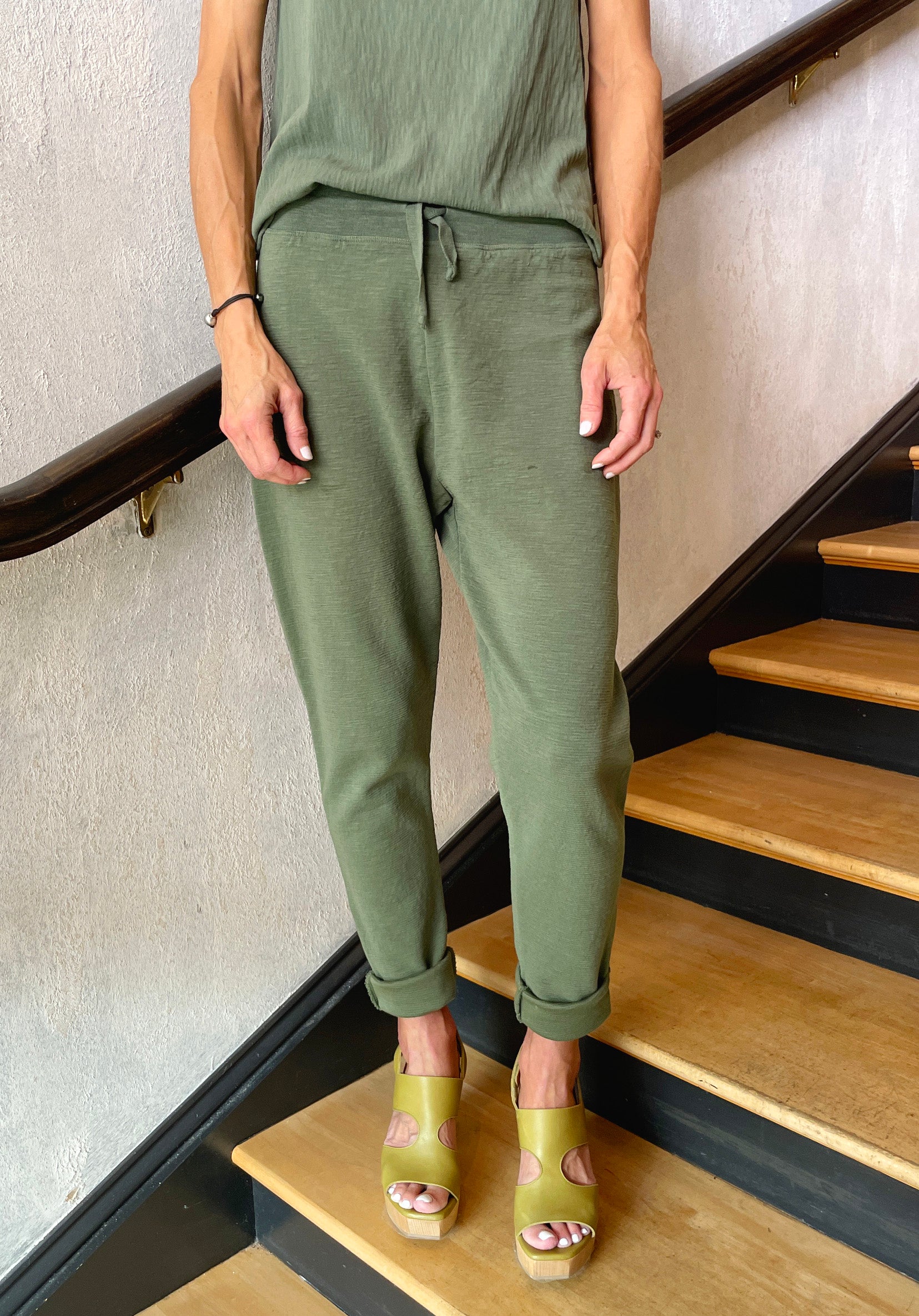 Slim Fit Shot Cotton Pants - Green by Transit Par-Such — alternate view