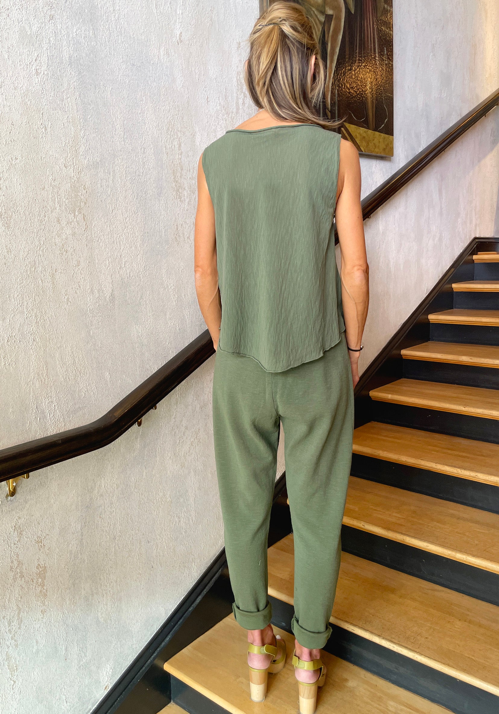Slim Fit Shot Cotton Pants - Green by Transit Par-Such — view 3