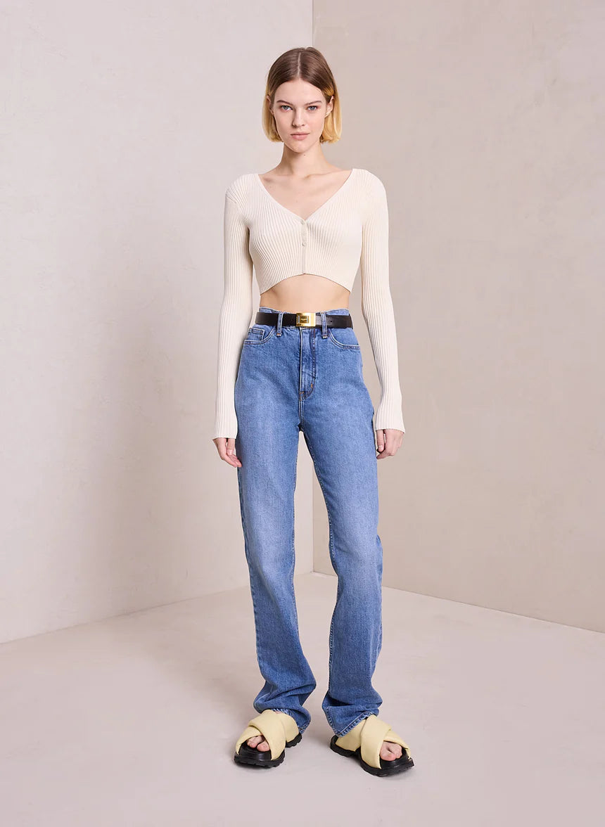 Hallie Rib Knit Cardigan - Oatmilk by A.L.C — alternate view