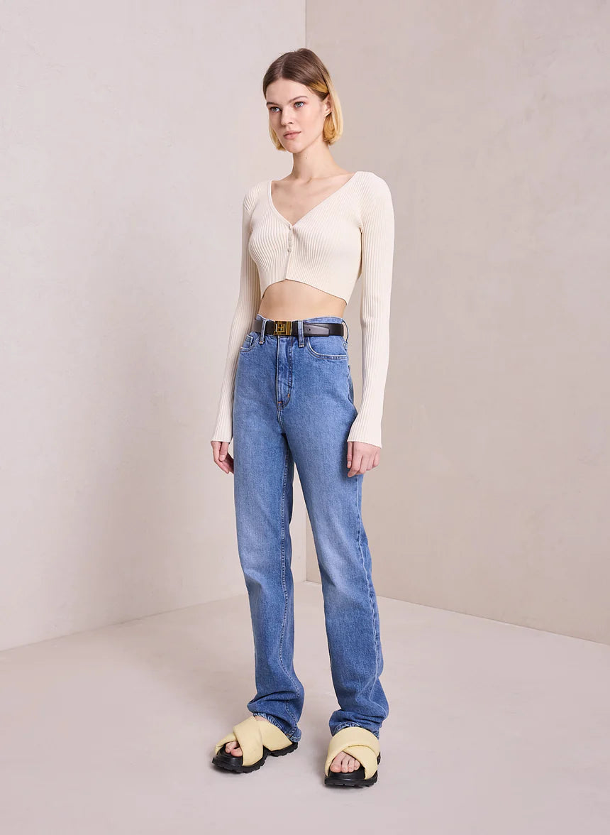 Hallie Rib Knit Cardigan - Oatmilk by A.L.C — view 3