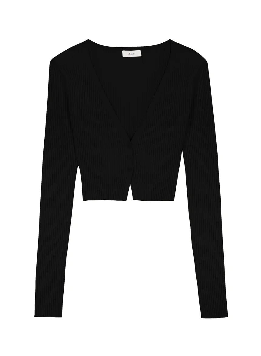 Hallie Rib Knit Cardigan - Black by A.L.C — view 4