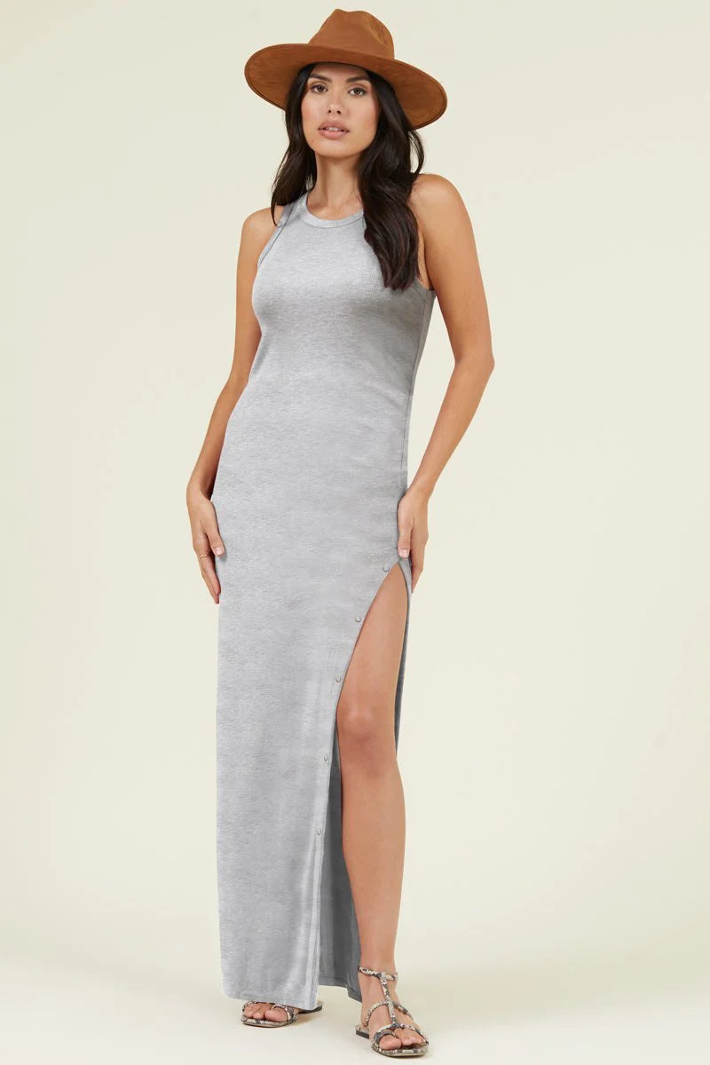 Cabana Side Slit Maxi Dress - Heather Grey by LA Made | 25 South Boutiques