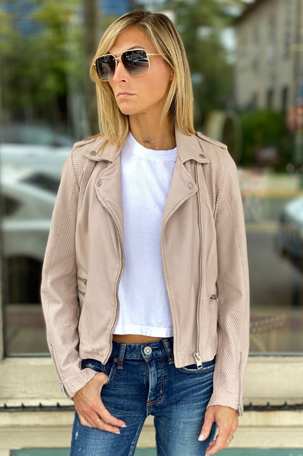 Hera Leather Jacket - Pale Pink by Mauritius — alternate view