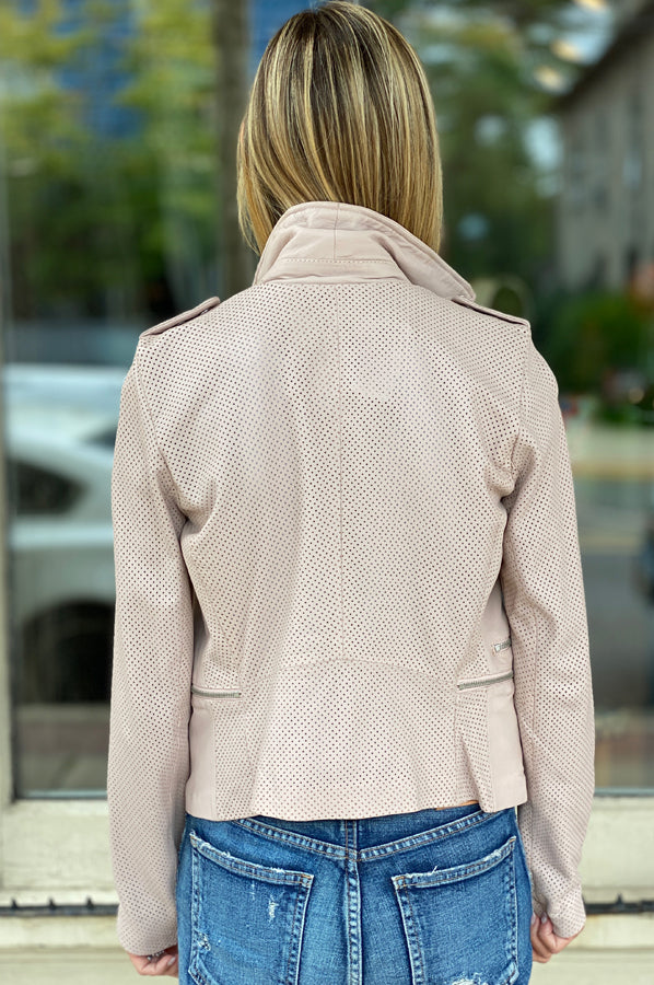 Hera Leather Jacket - Pale Pink by Mauritius — view 3