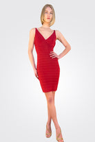 V Neck Bandage Mini Dress - Red by Herve Leger | 25 South Boutiques