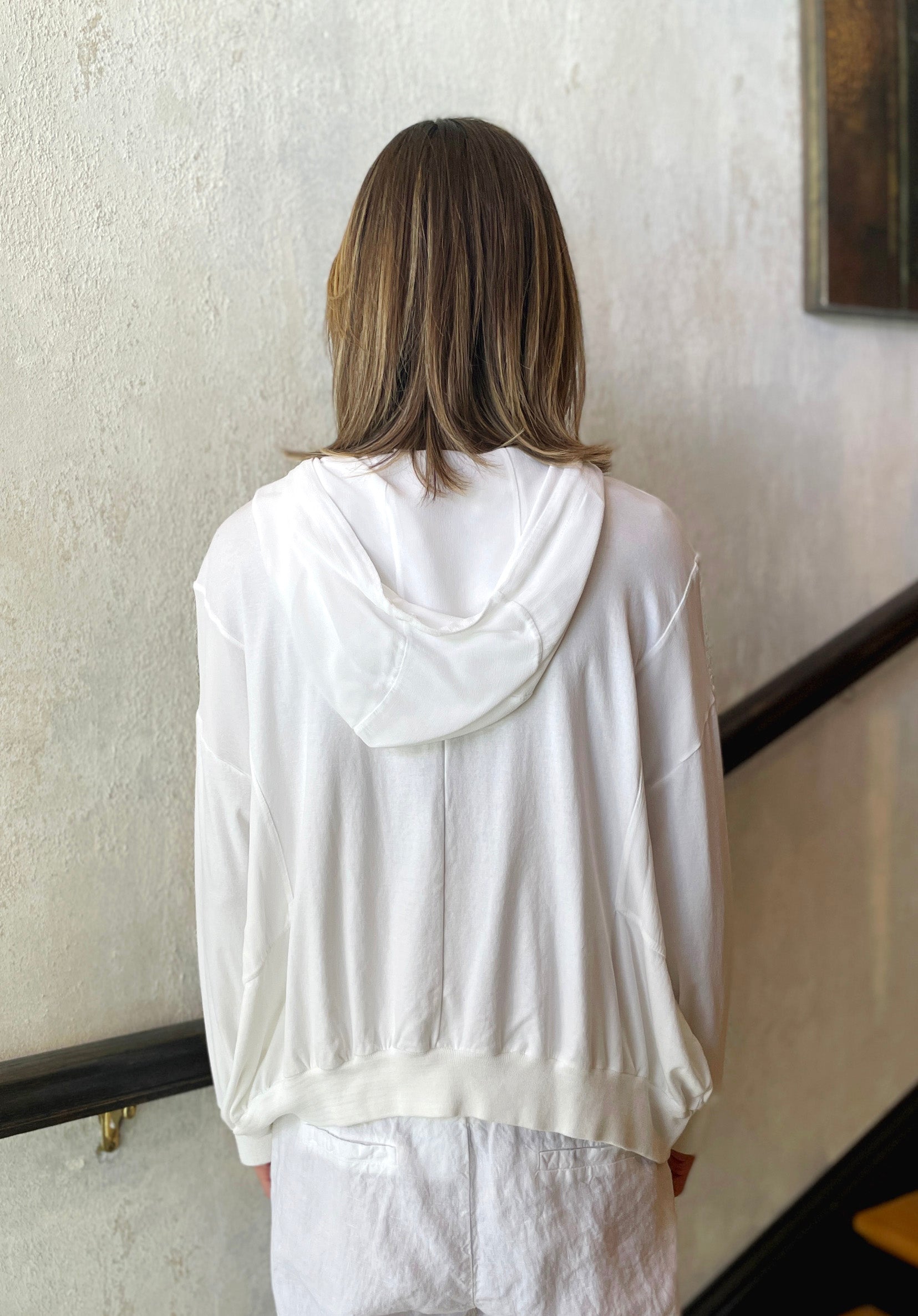 Regular Fit Stretch Cotton Jersey Jacket w/ Hood - White by Transit Par-Such — view 3