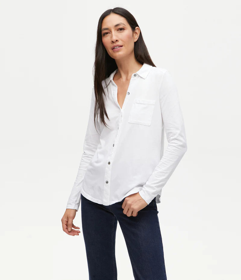 Caroline Button Down Tee - White by Michael Stars | 25 South Boutiques
