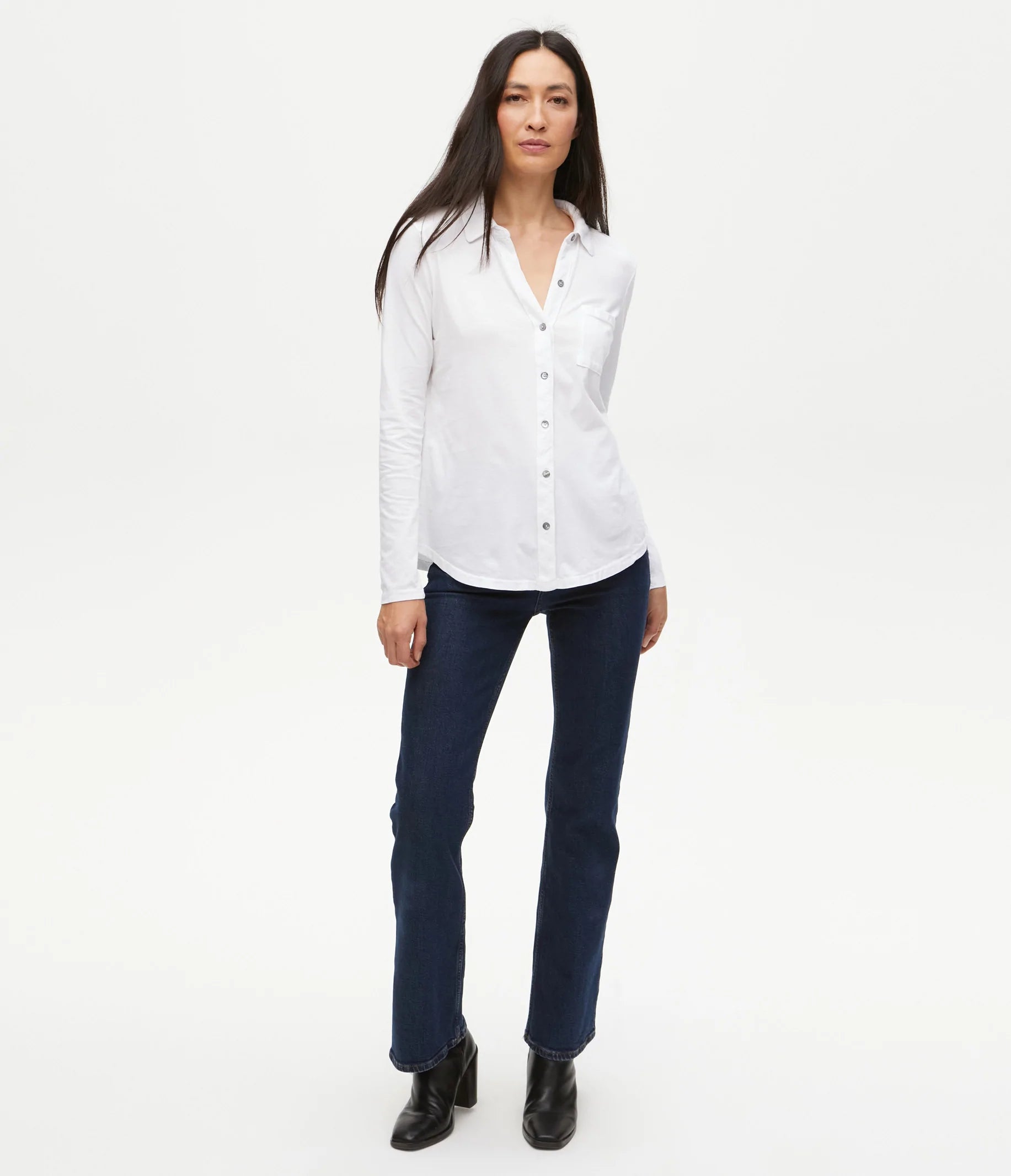 Caroline Button Down Tee - White by Michael Stars — alternate view