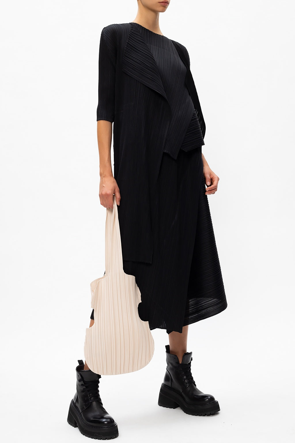 Diagonal Pleats Top - Black by Issey Miyake — view 6