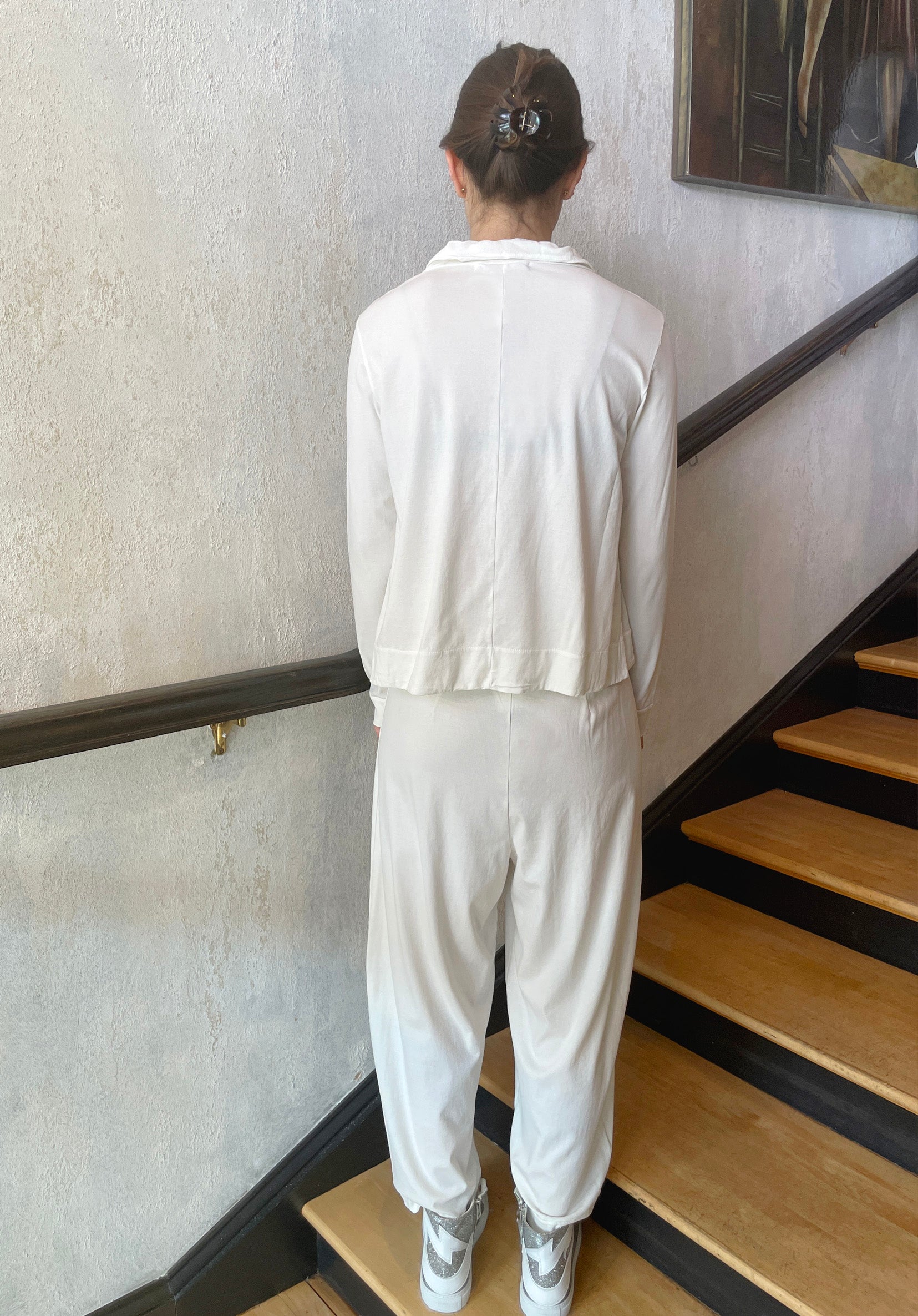 Boxy Fit Cotton Jersey Jacket - Ivory by Transit Par-Such — view 3