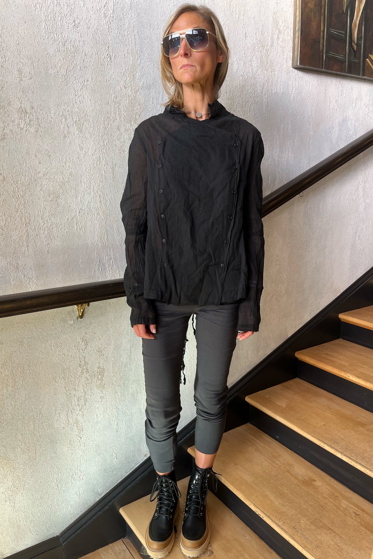 Fitted Cotton Blouse - Black by Rundholz — alternate view