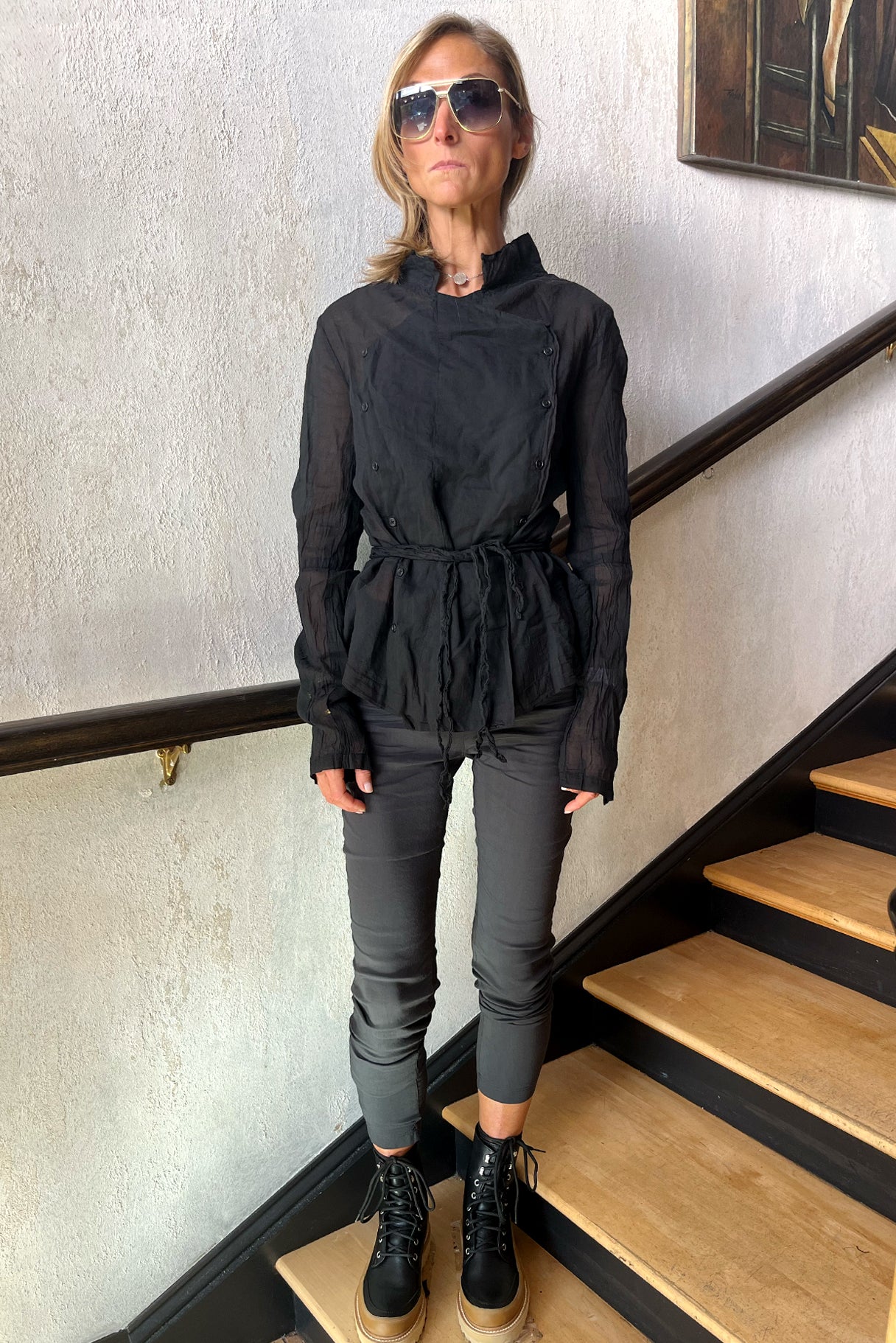 Fitted Cotton Blouse - Black by Rundholz — view 3