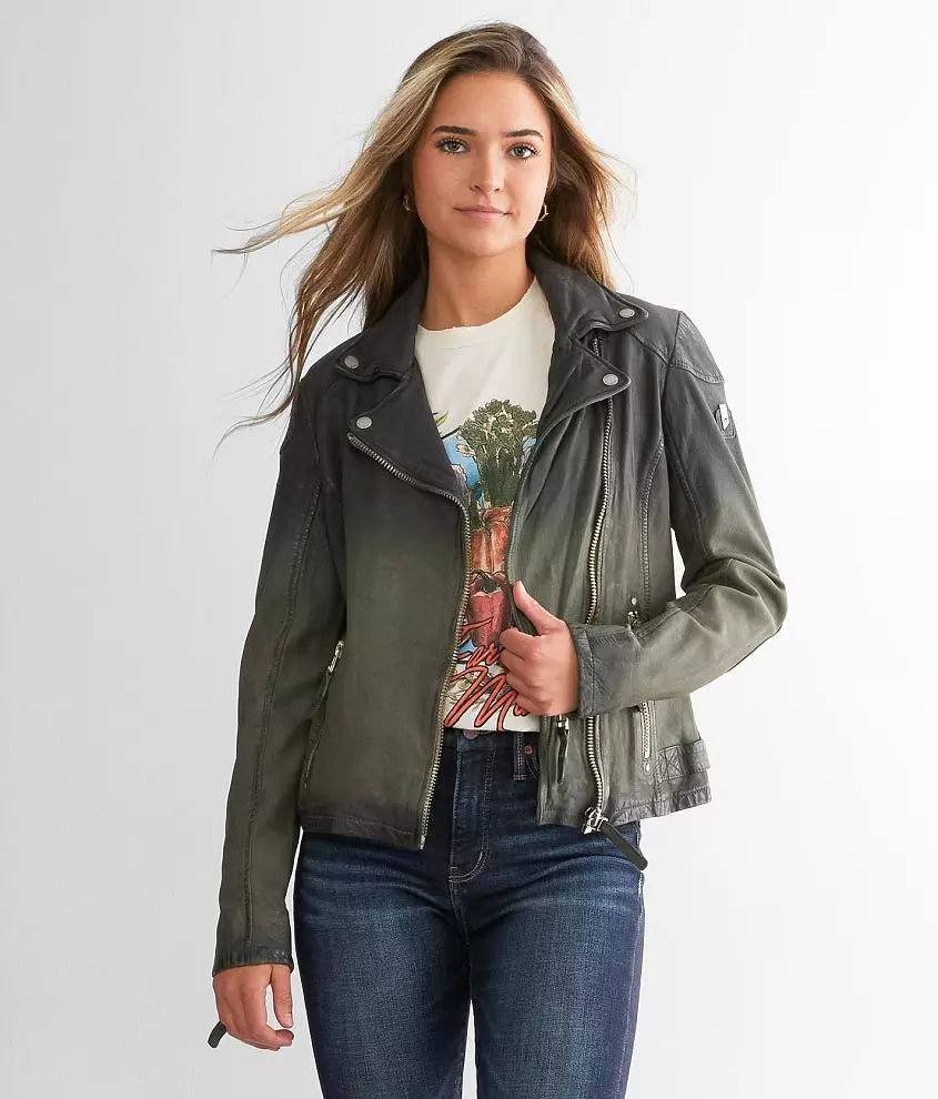 Karyn Leather Jacket - Jade by Mauritius — view 3
