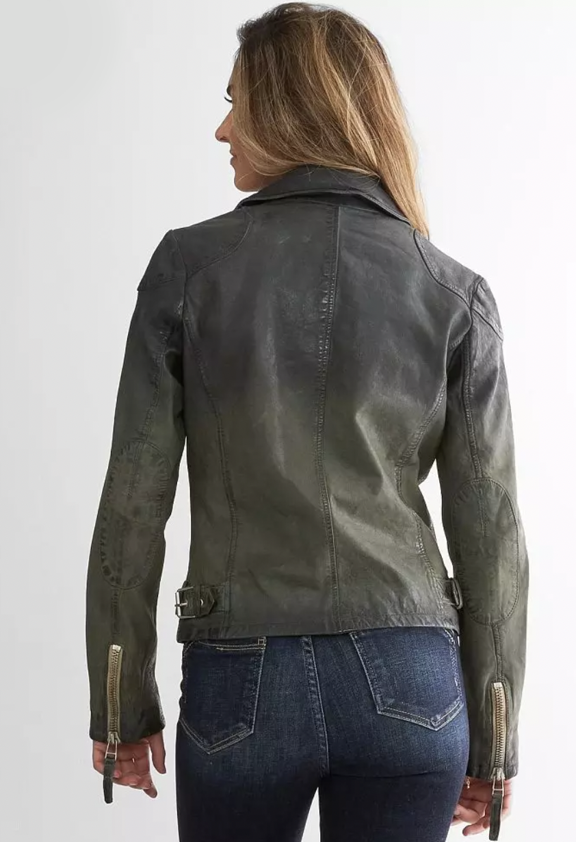 Karyn Leather Jacket - Jade by Mauritius — view 4