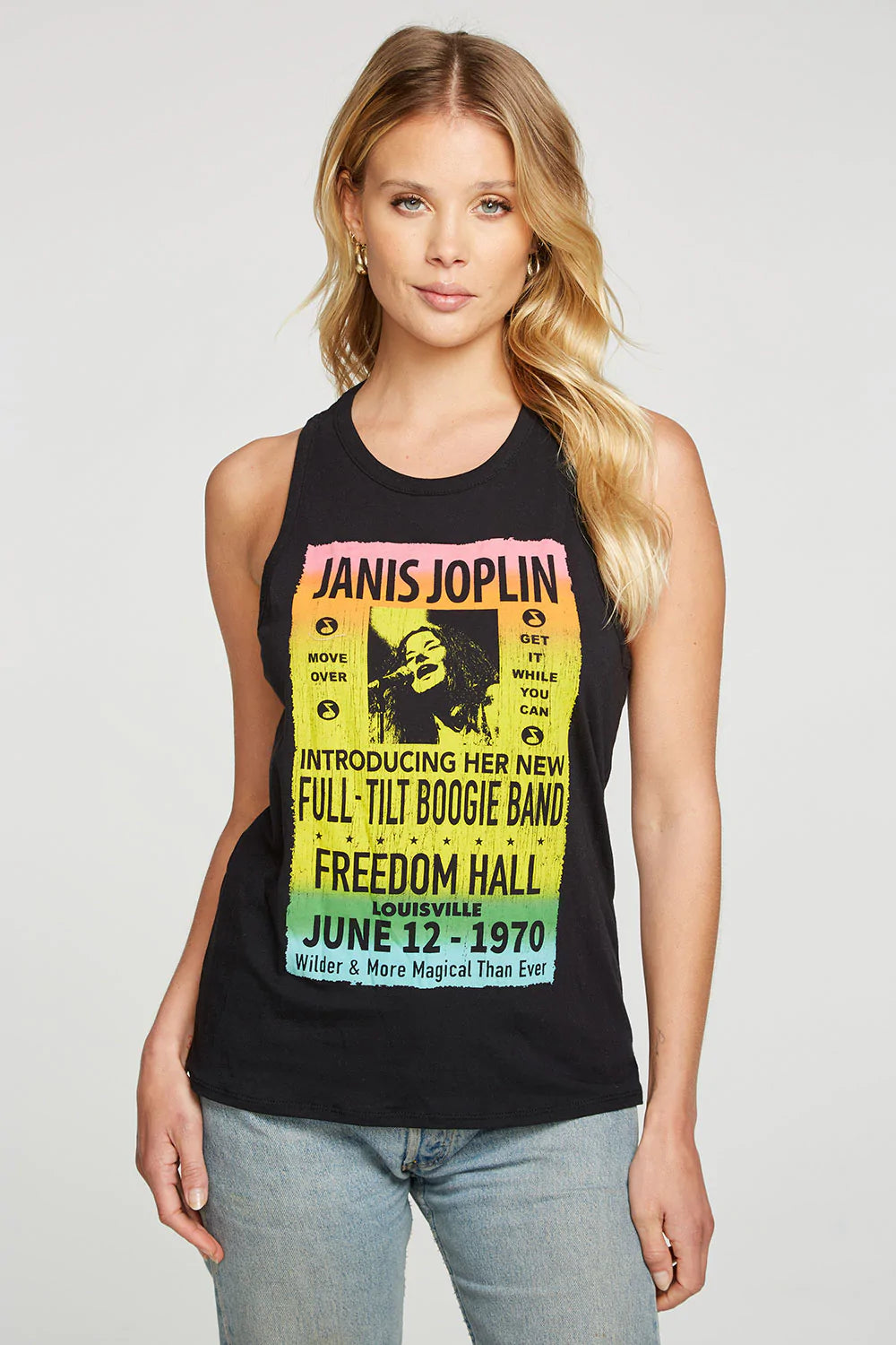 Janis Joplin Freedom Hall Muscle Crop Tank - True Black by Chaser | 25 South Boutiques