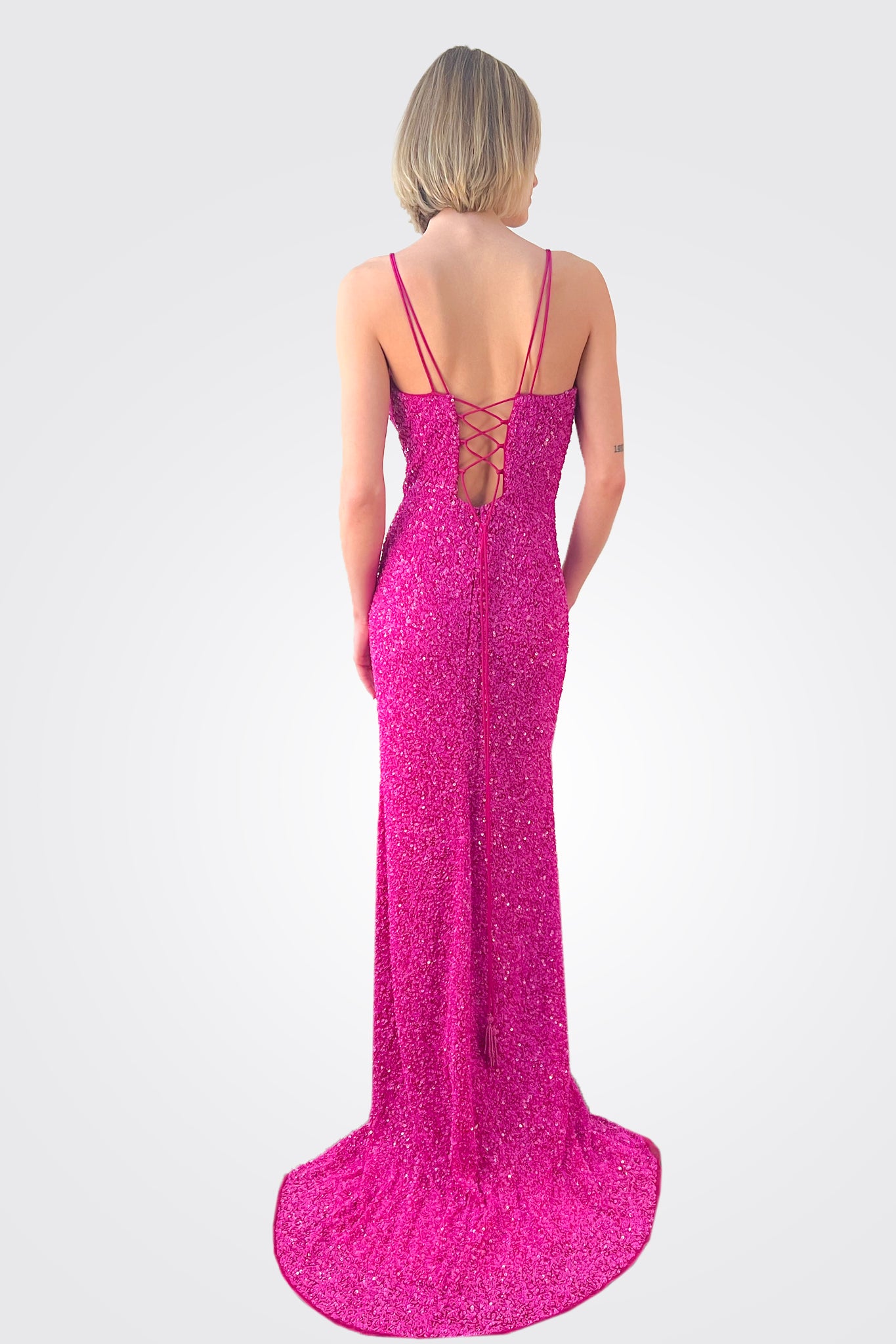 Tie Back Sequin Dress - Fuschia by Jovani — alternate view