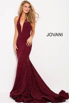 Halter Plunging Neck Prom Dress - Wine by Jovani | 25 South Boutiques