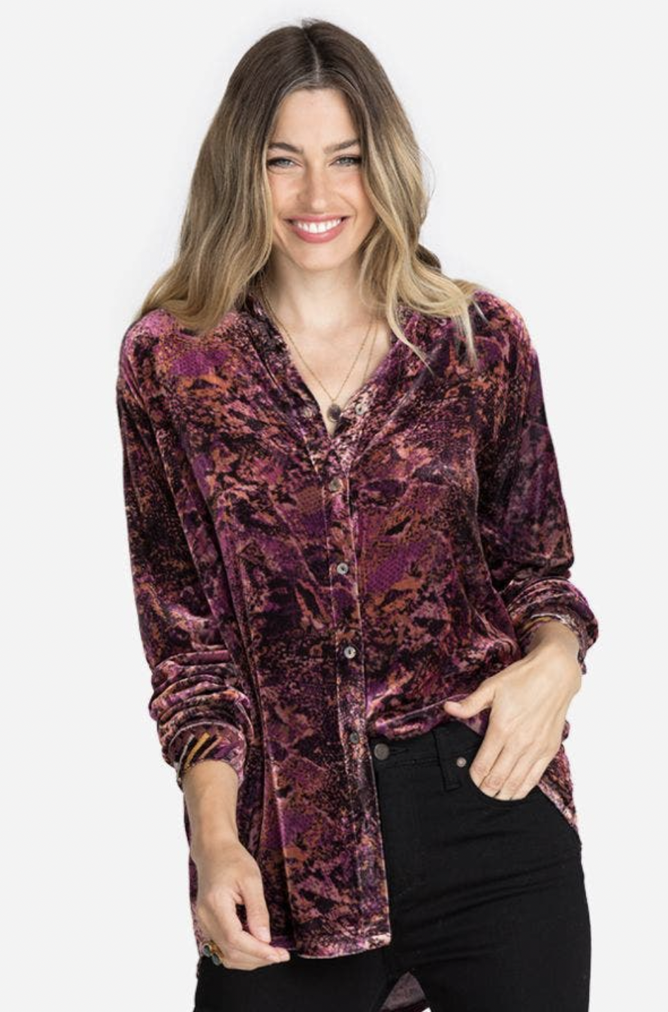Scarlet Cobra Velvet Oversized Shirt - Multi by Johnny Was | 25 South Boutiques