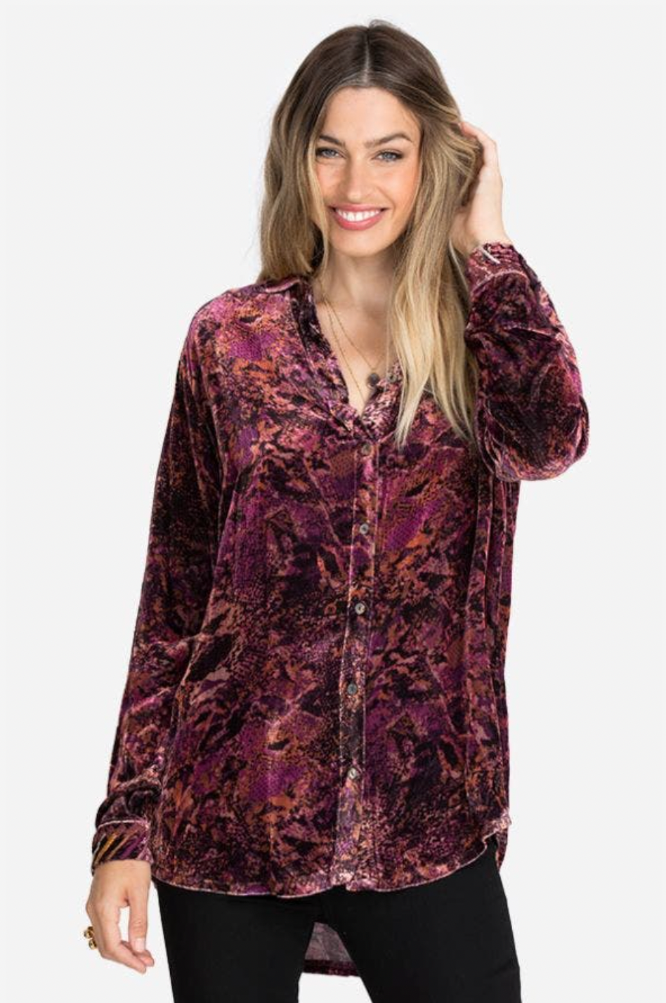 Scarlet Cobra Velvet Oversized Shirt - Multi by Johnny Was — view 3