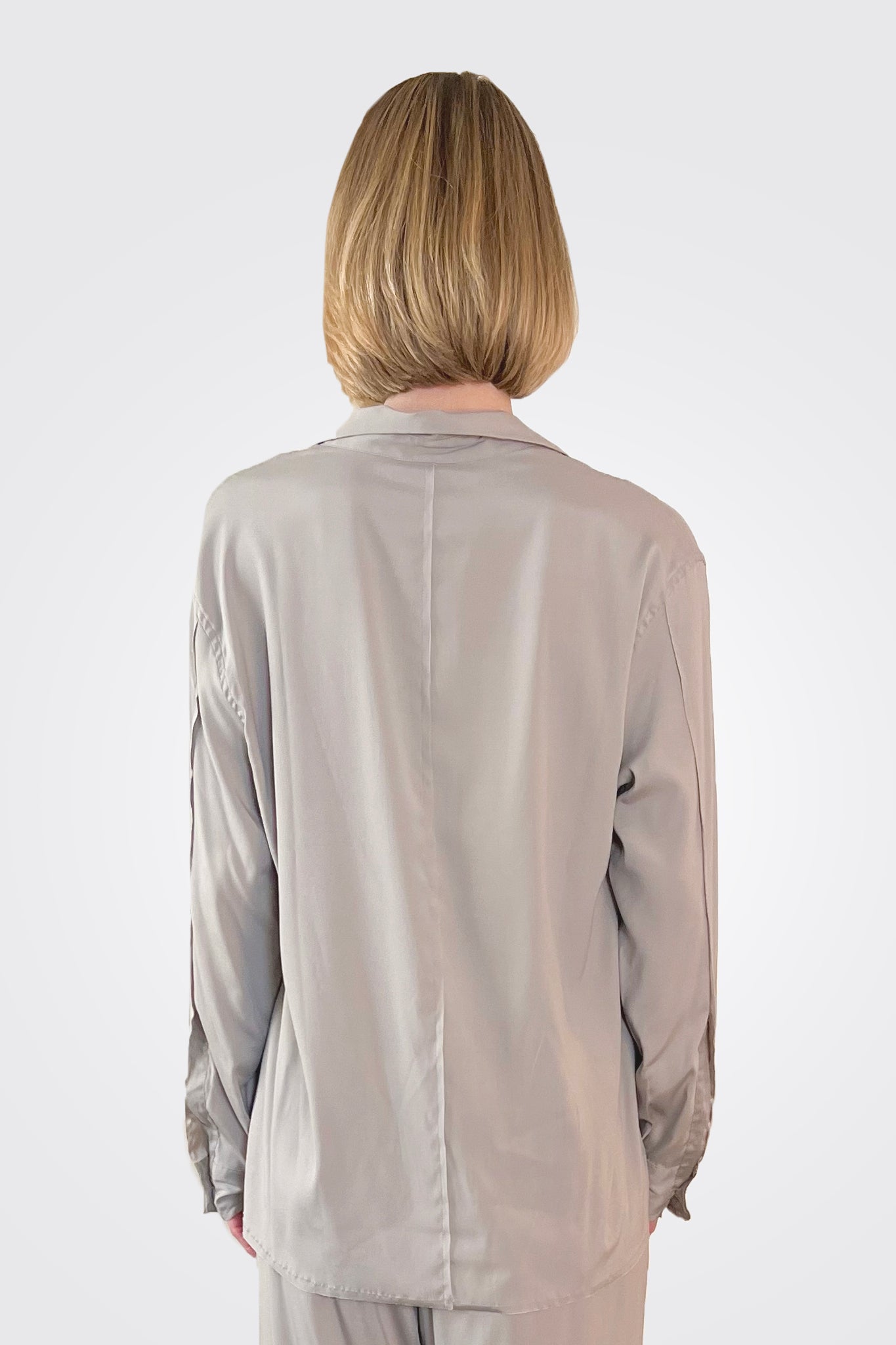 Silk Satin Shirt - Vintage Khaki by Kristensen — alternate view