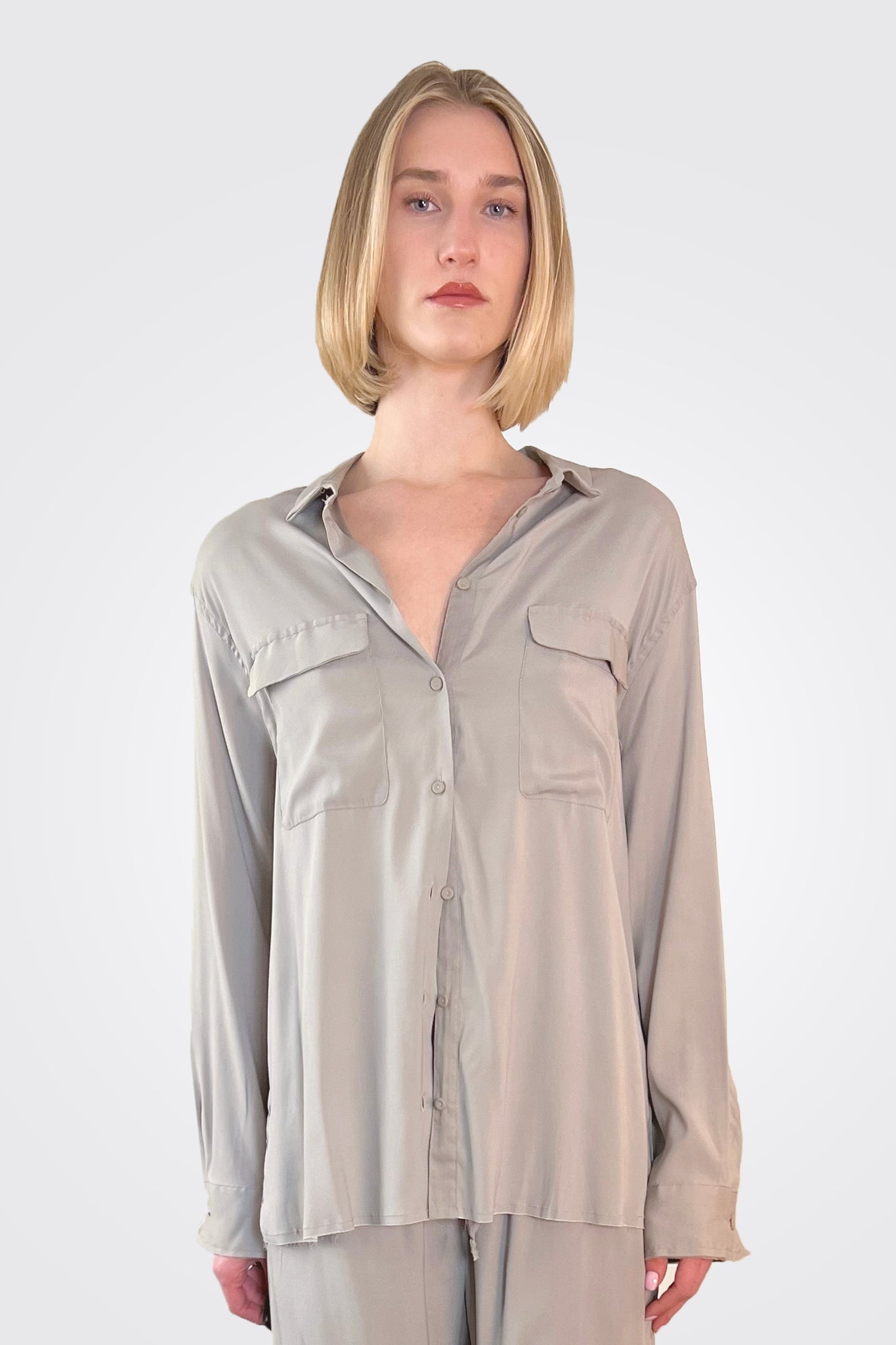 Silk Satin Shirt - Vintage Khaki by Kristensen | 25 South Boutiques