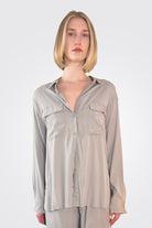 Silk Satin Shirt - Vintage Khaki by Kristensen | 25 South Boutiques