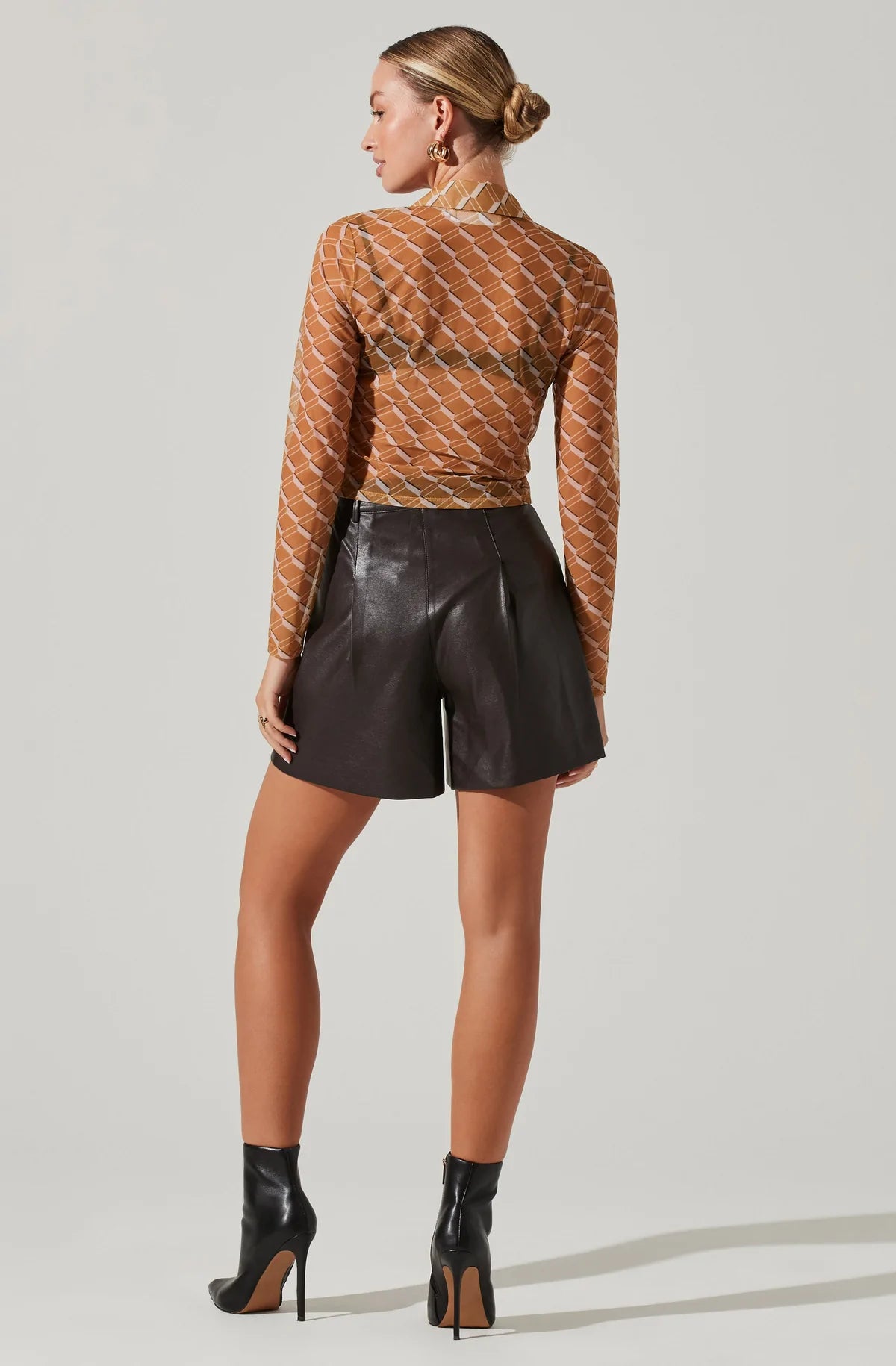 Lamora Mesh Button Down Top - Mustard Cream Geo by ASTR the Label — view 4