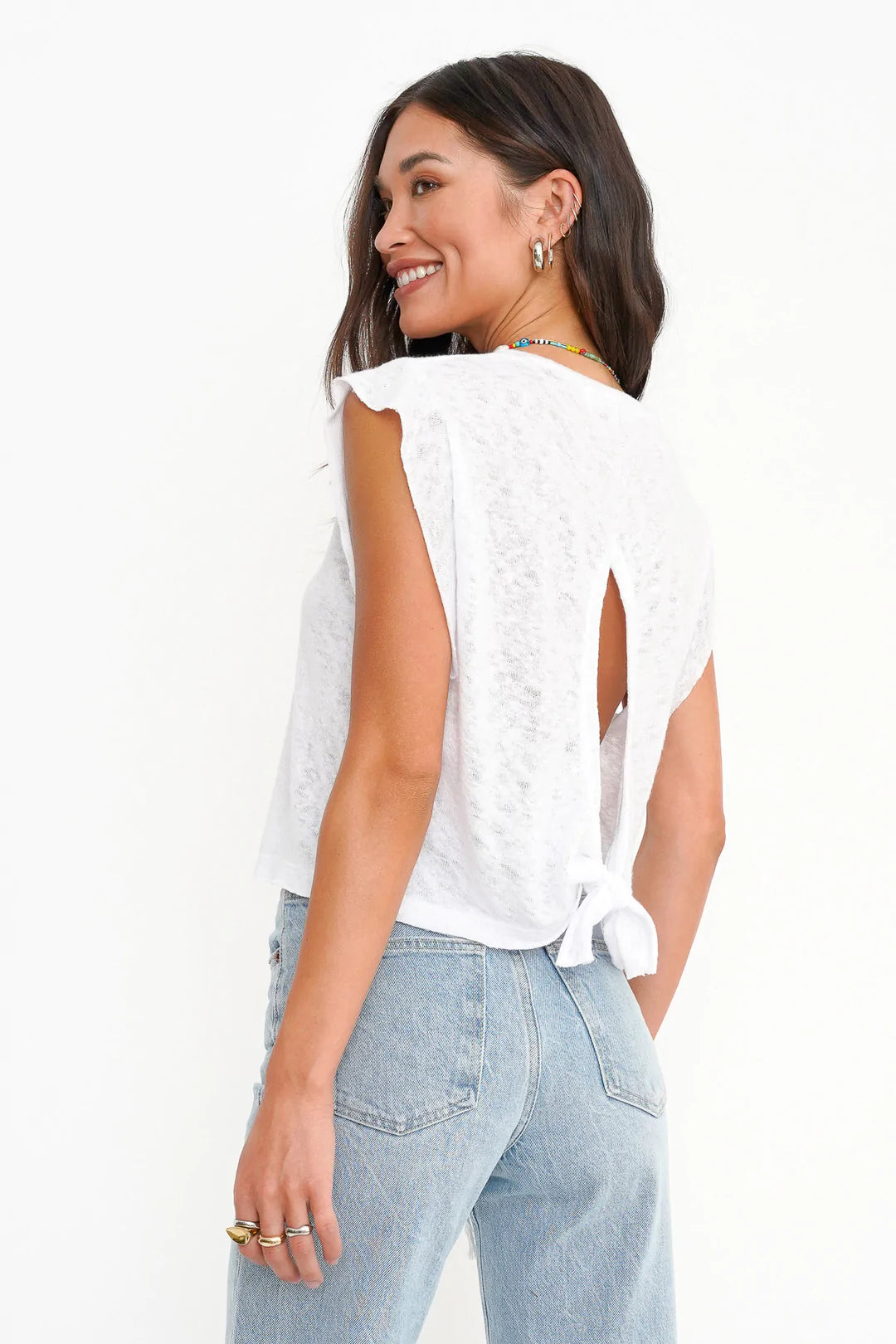 Lead On Tie Back Tee - White by Project Social T — alternate view