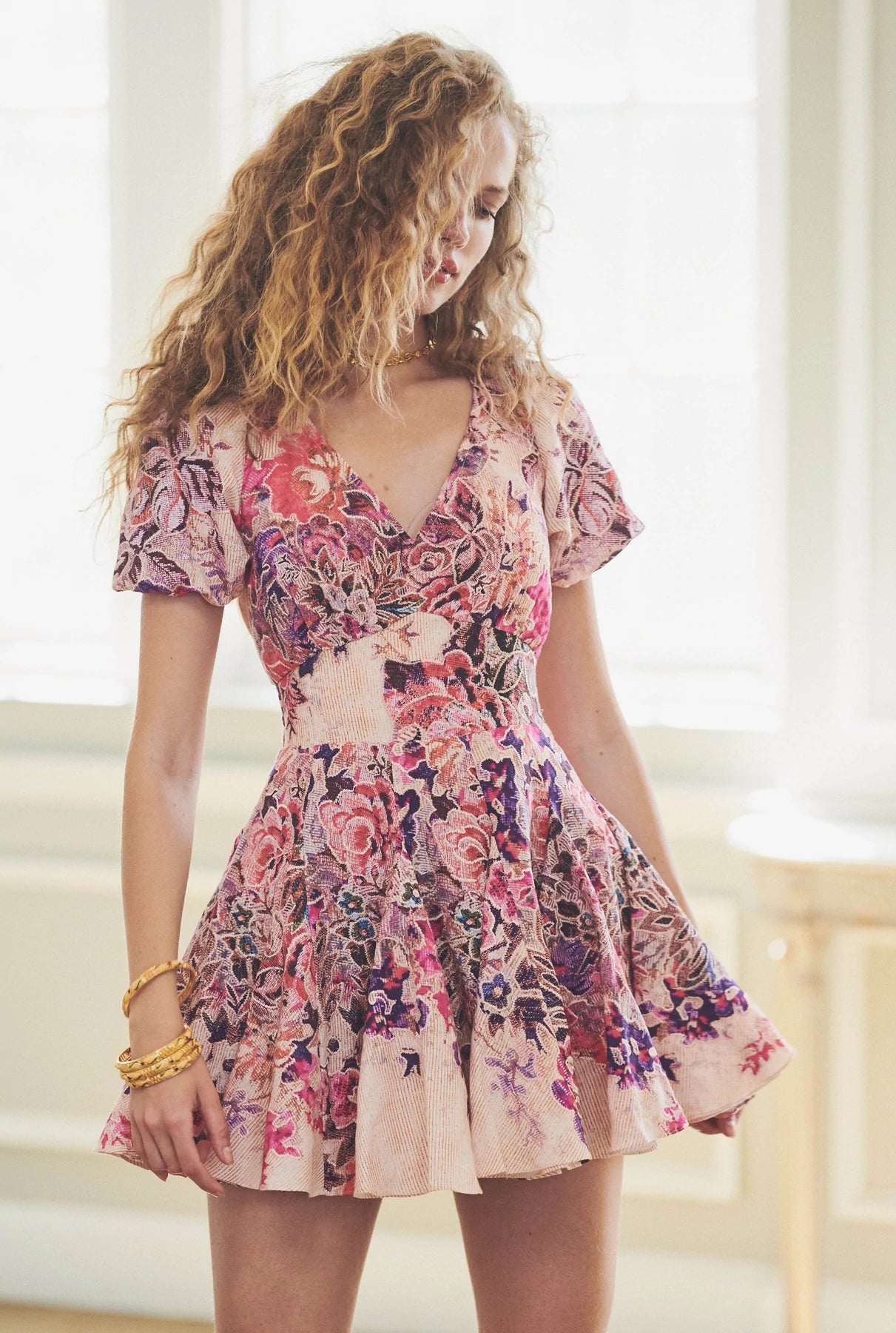 Leah Skater Dress - Salmon Floral Print by Hemant & Nandita | 25 South Boutiques