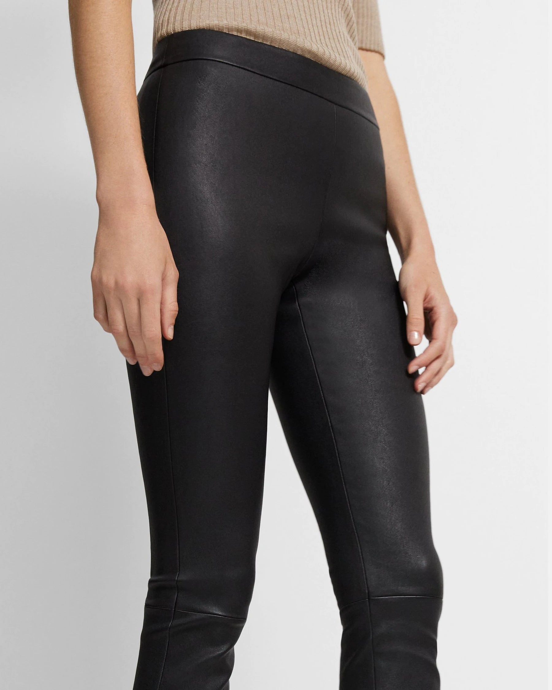 Leather Slim Kick Pant - Black by Theory — view 3