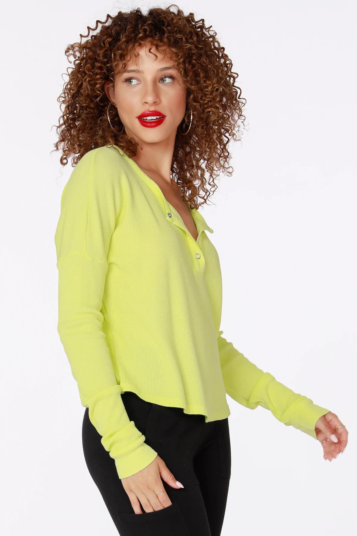Snap Henley Thermal Top - Lemons by Bobi — alternate view