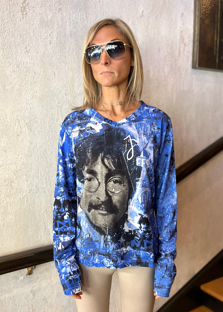 V Neck Long Sleeve Shirt - Celeb Blue by Printed Artworks | 25 South Boutiques