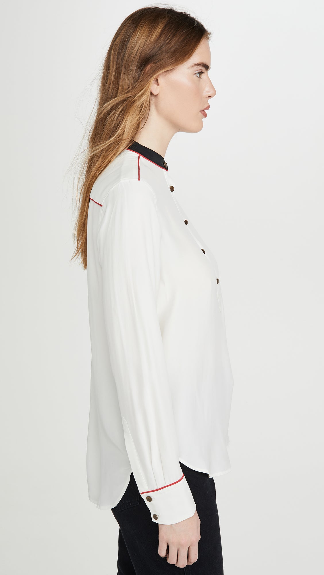 Luca Silk Mandarin Collar Blouse - Marshmellow by Rag & Bone — view 3