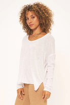 Mae Textured Relaxed V Neck L/S - White by Project Social T — view 3