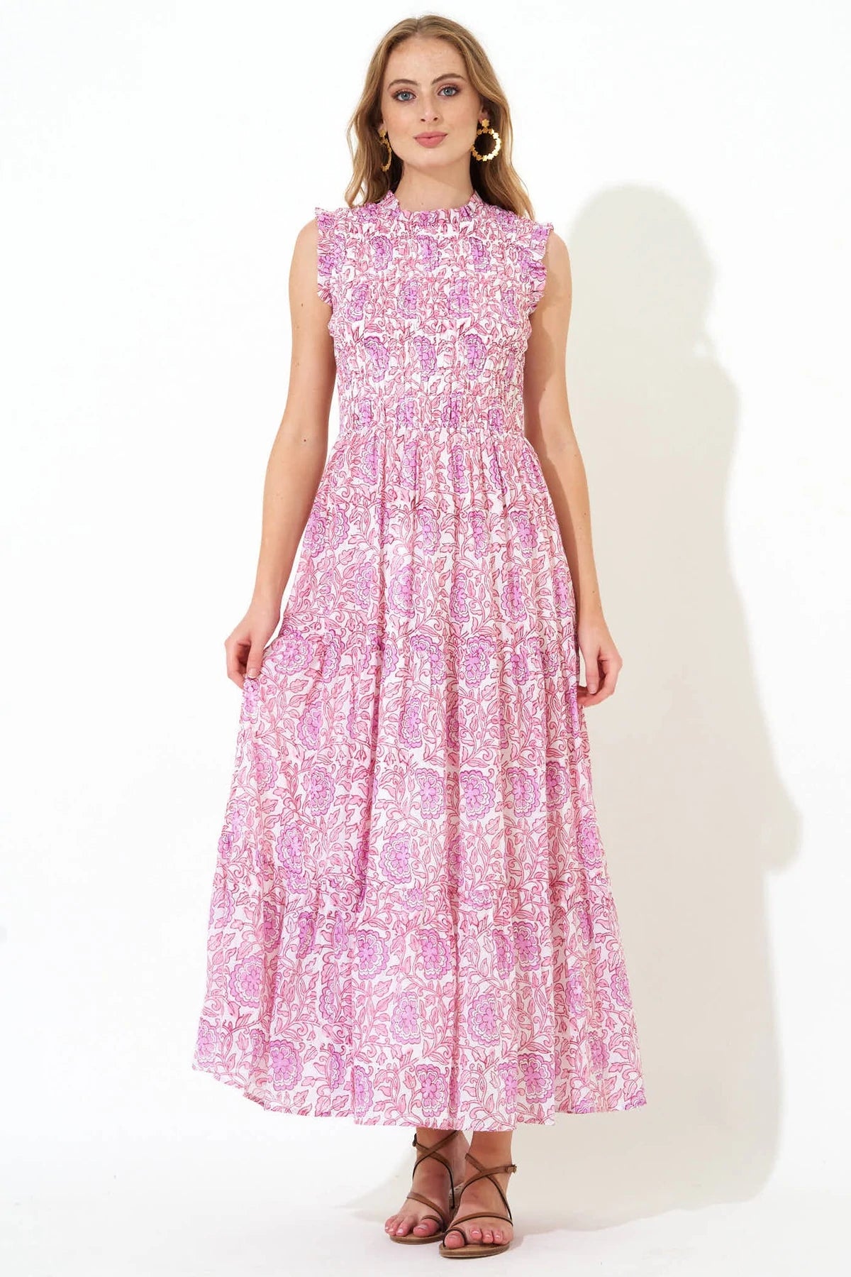 Sleeveless Smocked Maxi - Malta Pink by Oliphant — view 3