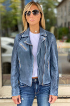 Maysie Peace Leather Jacket - Sky by Mauritius — view 3