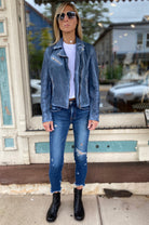 Maysie Peace Leather Jacket - Sky by Mauritius — view 4