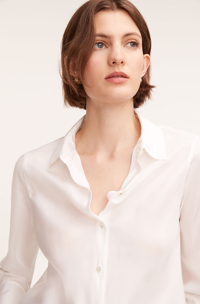 Silk Long Sleeve Button Front Shirt - Milk by Rebecca Taylor — view 4